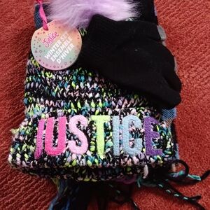 Justice Colorful Knit Hat with Gloves And Scarf
